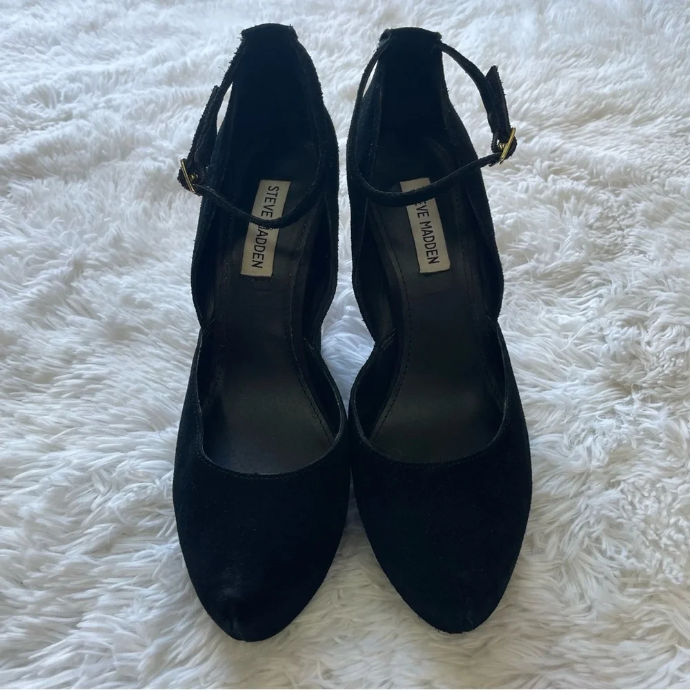 Steve Madden Zenn Black Suede Platform Wedge‎ Heels